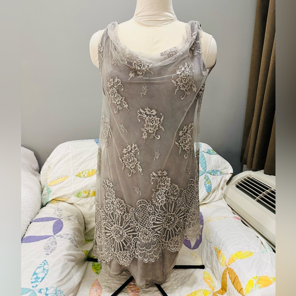 Motel Italy 🇮🇹 Gray Lace Tunic Top Mini Dress S M L - Picture 6 of 10